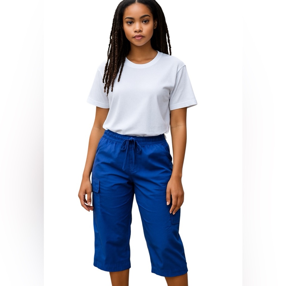 WHITE STAG CROPPED PANTS Navy Blue Size 12 Drawstring Cargo Pedal Pushers